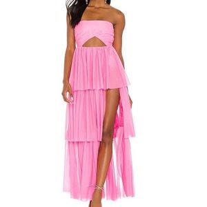 ISO For Love and Lemons Tiered Ruffle Gown in Pink